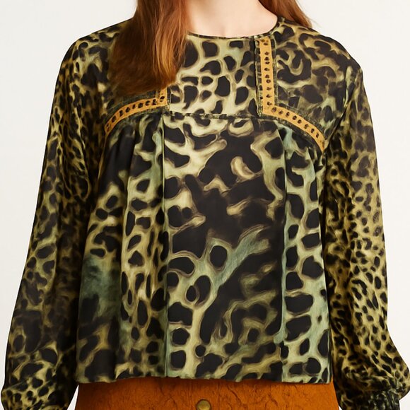 Blank London Animal Print Sheer Blouse Sz M | Boho Luxe Statement Top - Picture 1 of 7
